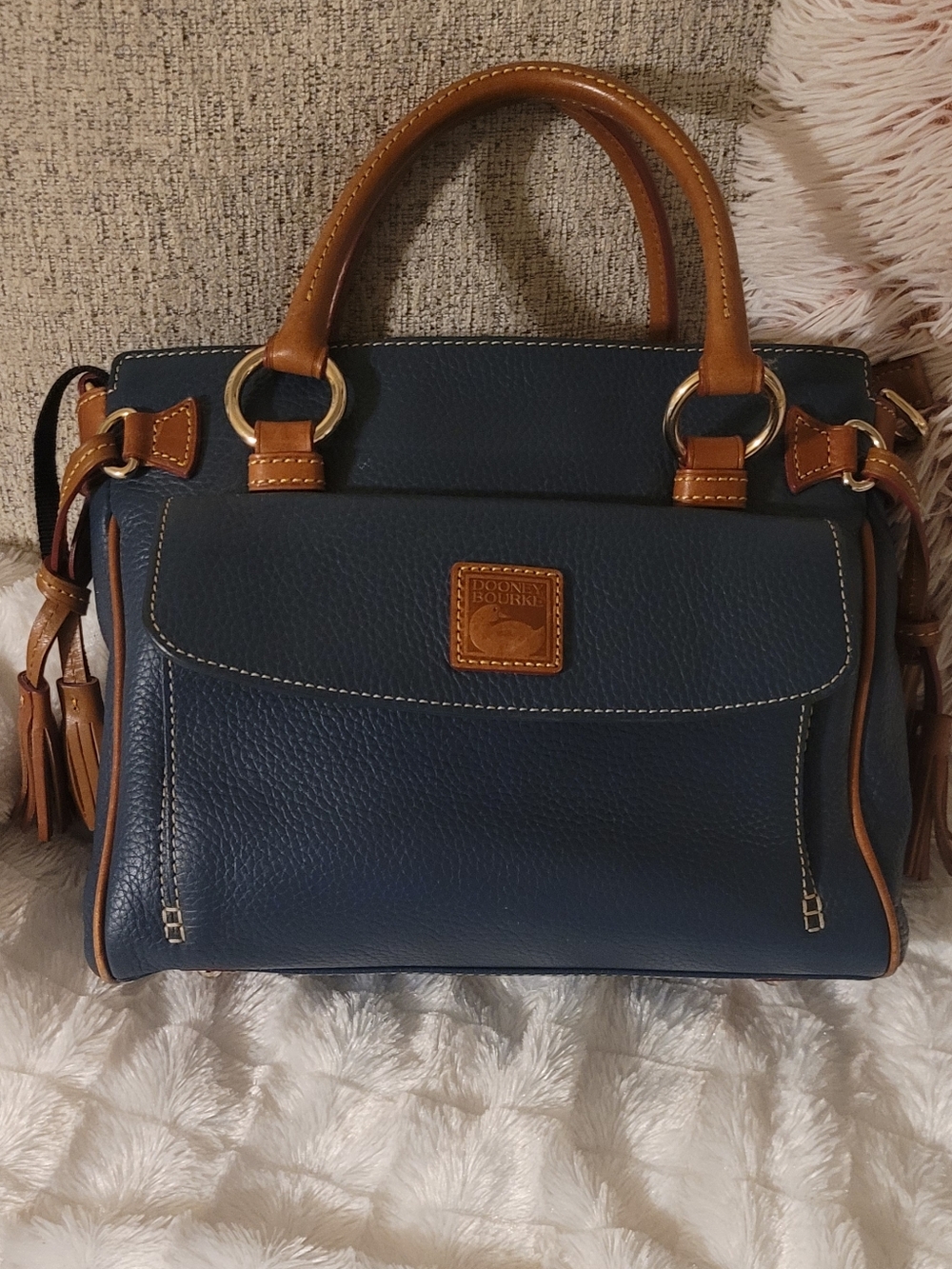 Dooney & Bourke Pebble Grain Satchel  Dark Teal & Tan EUC